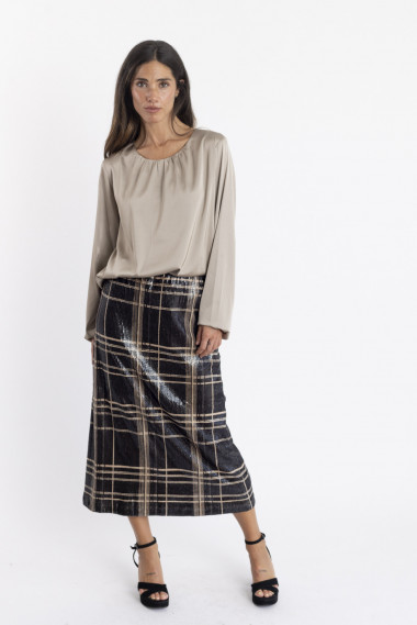 Falda Midi Cuadros Con Lentejuelas BMB & Co.