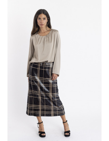 Falda Midi Cuadros Con Lentejuelas BMB & Co.