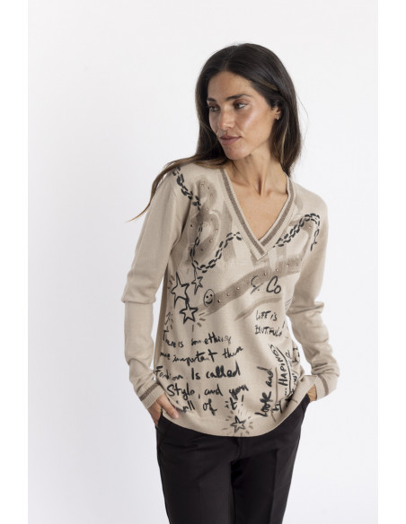 Jersey Escote En Pico Con Print Graffiti BMB  & Co.