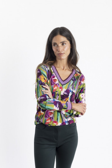 Jersey Escote En Pico Con Print Floral BMB & Co.
