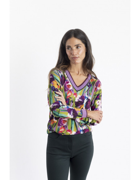 Jersey Escote En Pico Con Print Floral BMB & Co.