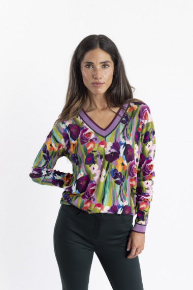 Jersey Escote En Pico Con Print Floral BMB & Co.
