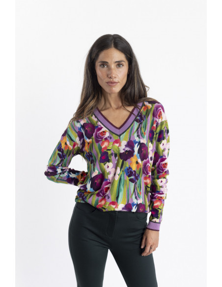 Jersey Escote En Pico Con Print Floral BMB & Co.