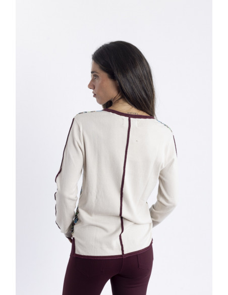 Jersey Fino Con Print Geométrico y Escote En Pico BMB & Co.