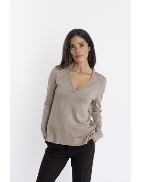 Jersey Punto Fino Camel Escote Pico BMB & Co.