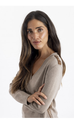 Jersey Punto Fino Camel Escote Pico BMB & Co.