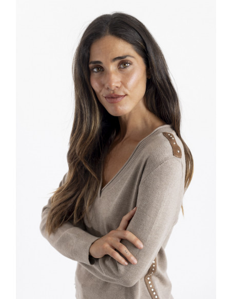 Jersey Punto Fino Camel Escote Pico BMB & Co.