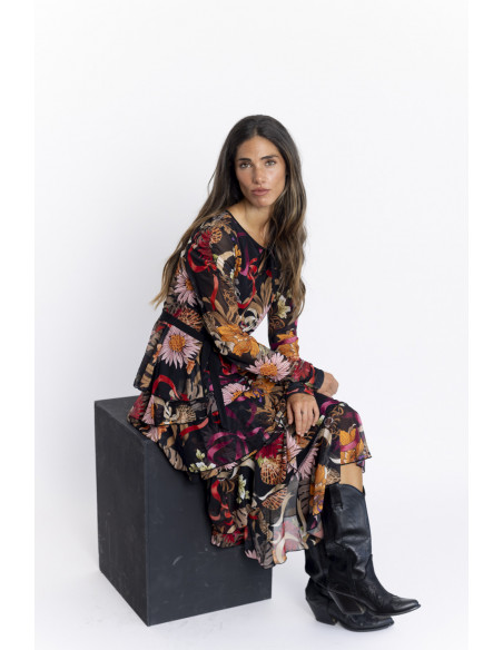 Vestido Tul Estampado con Volantes BMB & Co.