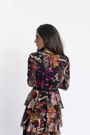 Vestido Tul Estampado con Volantes BMB & Co.