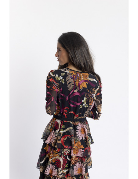 Vestido Tul Estampado con Volantes BMB & Co.