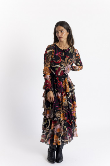 Vestido Tul Estampado con Volantes BMB & Co.