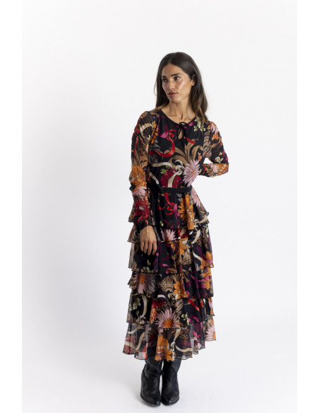 Vestido Tul Estampado con Volantes BMB & Co.