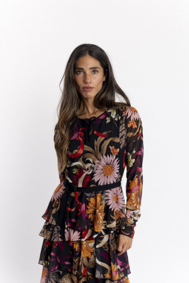 Vestido Tul Estampado con Volantes BMB & Co.