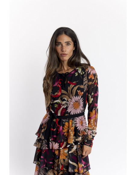 Vestido Tul Estampado con Volantes BMB & Co.