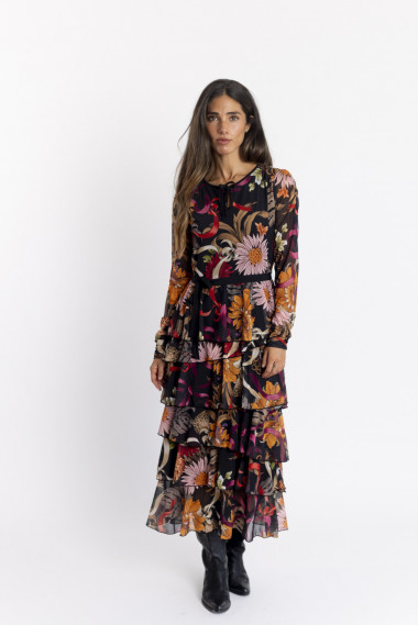 Vestido Tul Estampado con Volantes BMB & Co.