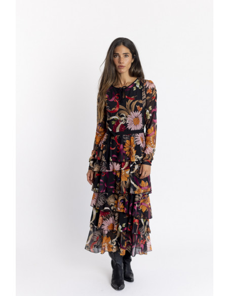 Vestido Tul Estampado con Volantes BMB & Co.