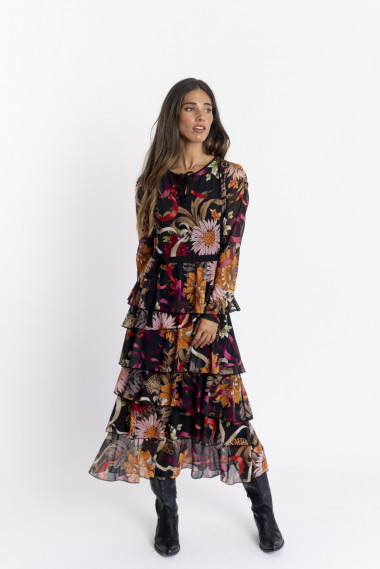 Vestido Tul Estampado con Volantes BMB & Co.