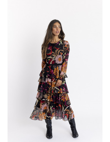 Vestido Tul Estampado con Volantes BMB & Co.