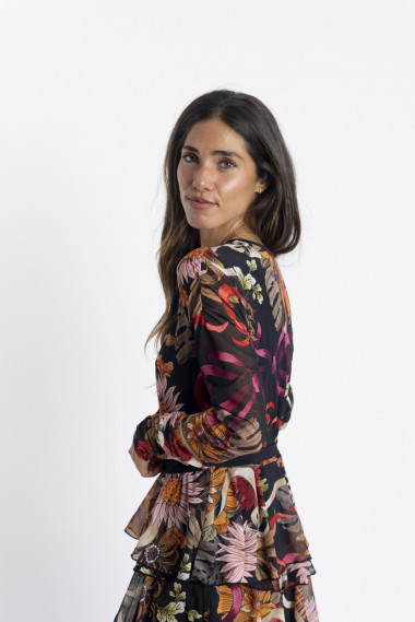 Vestido Tul Estampado con Volantes BMB & Co.