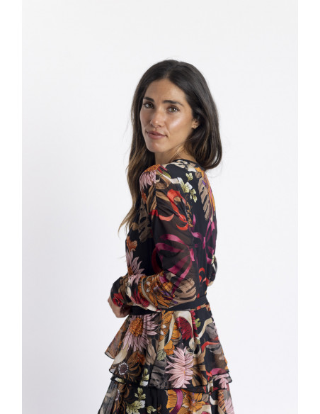 Vestido Tul Estampado con Volantes BMB & Co.