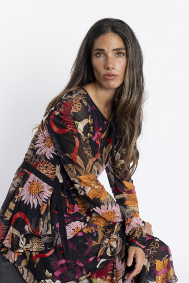Vestido Tul Estampado con Volantes BMB & Co.
