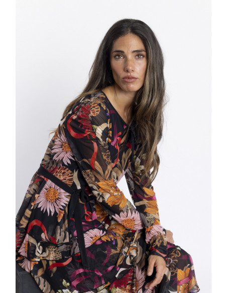 Vestido Tul Estampado con Volantes BMB & Co.