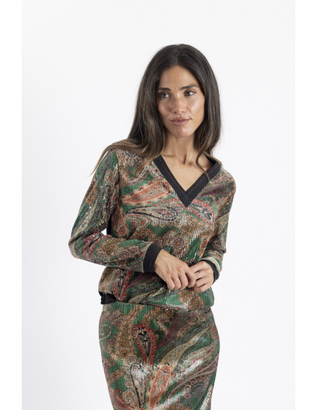 Camiseta Estampada Con Lentejuelas Transparentes BMB & Co.