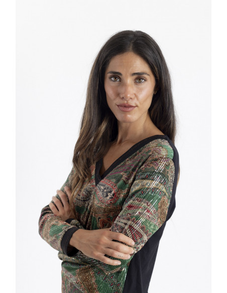 Camiseta Estampada Con Lentejuelas Transparentes BMB & Co.