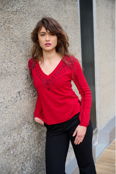 Jersey de Punto Fino Escote Con Strass BMB & Co.