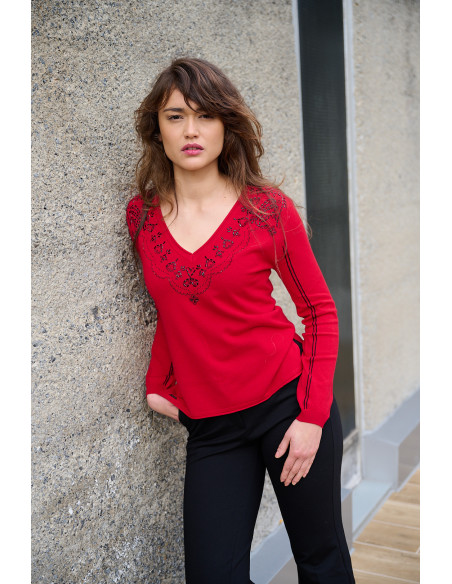 Jersey de Punto Fino Escote Con Strass BMB & Co.