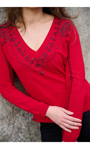 Jersey de Punto Fino Escote Con Strass BMB & Co.