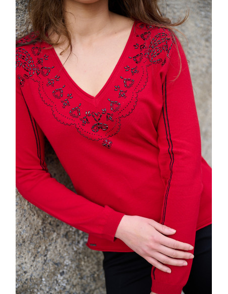 Jersey de Punto Fino Escote Con Strass BMB & Co.