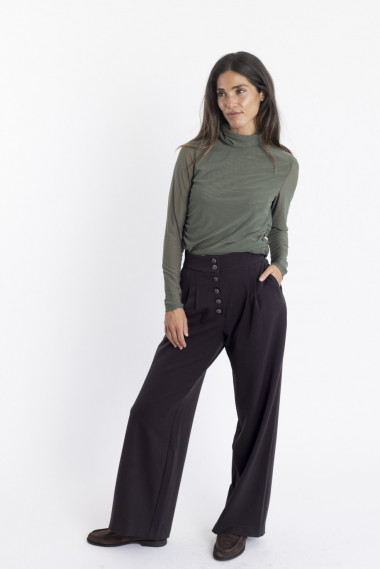 Top Tul Kaki Entallado Cuello Alto BMB & Co.