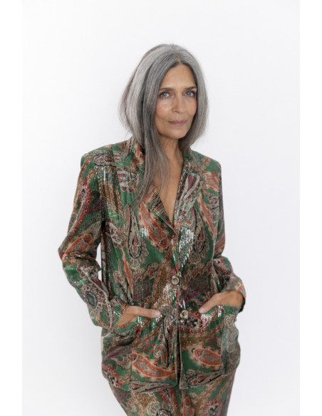 Blazer Estampada Con Lentejuelas Transparentes BMB & Co.