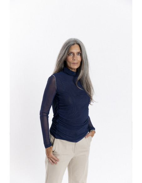 Top Tul Marino Entallado Cuello Alto BMB & Co.