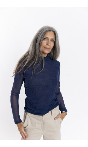 Top Tul Marino Entallado Cuello Alto BMB & Co.