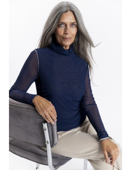 Top Tul Marino Entallado Cuello Alto BMB & Co.