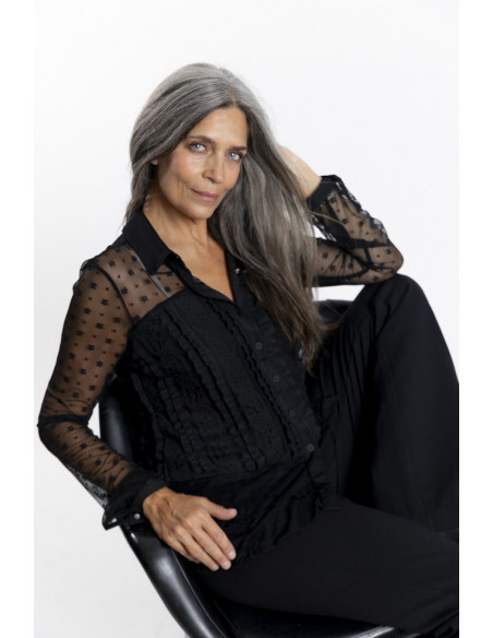 Camisa Negra Tul Bordado BMB & Co.