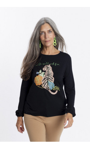 Camiseta Negra Algodon Con Estampado BMB & Co.