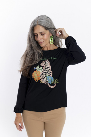 Camiseta Negra Algodon Con Estampado BMB & Co.