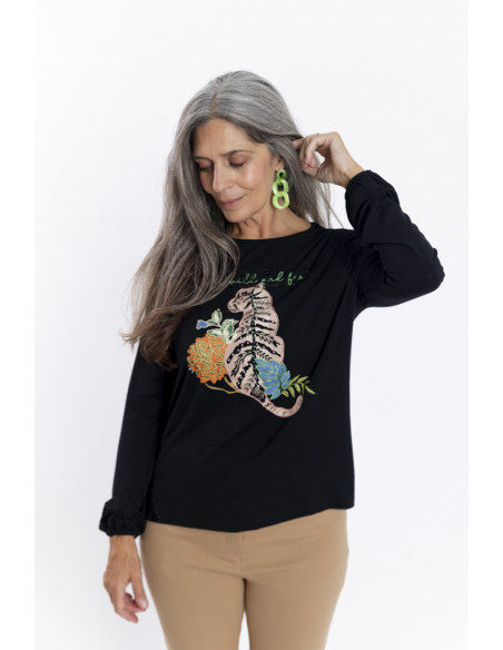 Camiseta Negra Algodon Con Estampado BMB & Co.