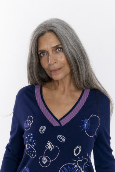 Jersey Azul Escote Pico Con Bordados BMB & Co.