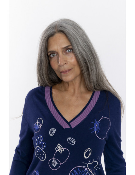 Jersey Azul Escote Pico Con Bordados BMB & Co.