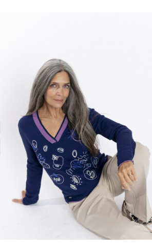 Jersey Azul Escote Pico Con Bordados BMB & Co.