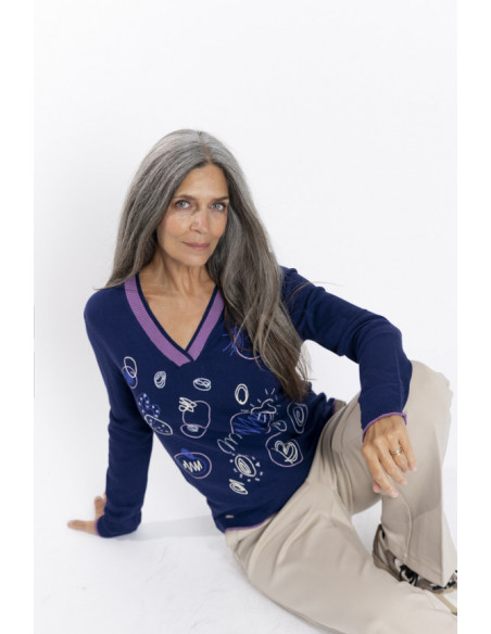 Jersey Azul Escote Pico Con Bordados BMB & Co.