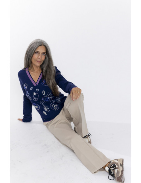 Jersey Azul Escote Pico Con Bordados BMB & Co.