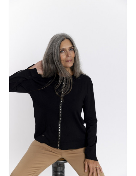 Jersey Negro Punto Fino Escote Redondo