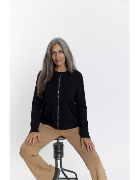 Jersey Negro Punto Fino Escote Redondo