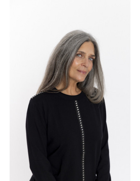 Jersey Negro Punto Fino Escote Redondo