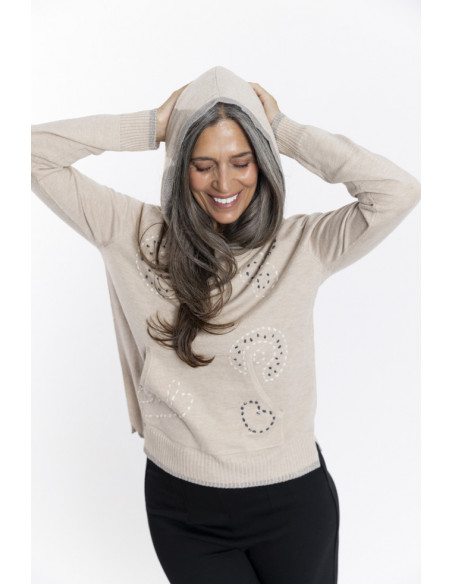 Sudadera Cruda Lana Con Bordados BMB & Co.